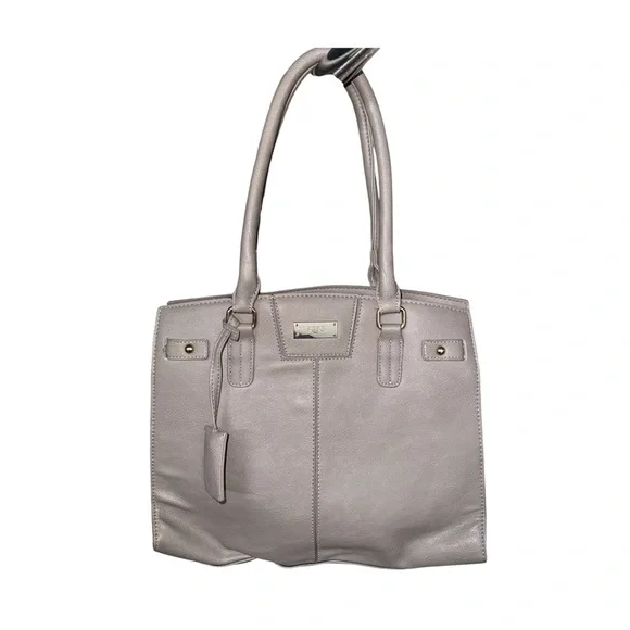 BCBG Light Gray Leather Shoulder Tote - Picture 1 of 4
